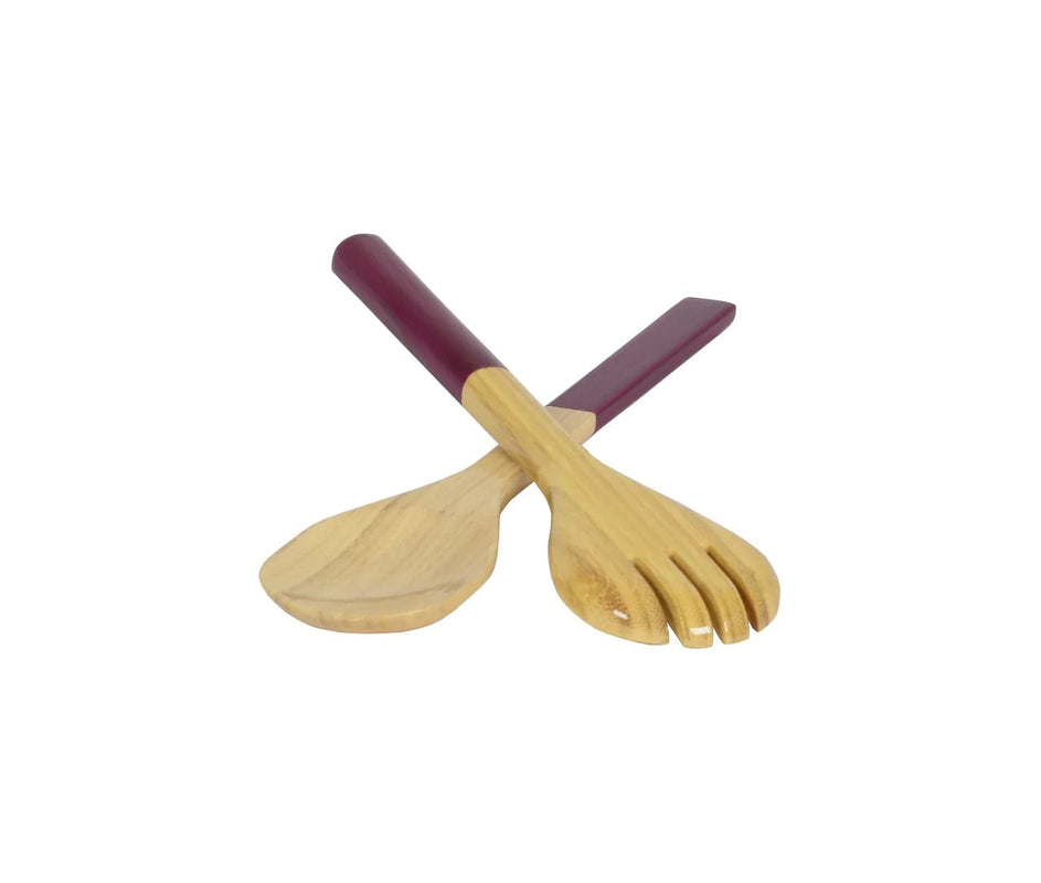 caspari Lacquered Bamboo Salad Servers in Blackberry - 1 Pair