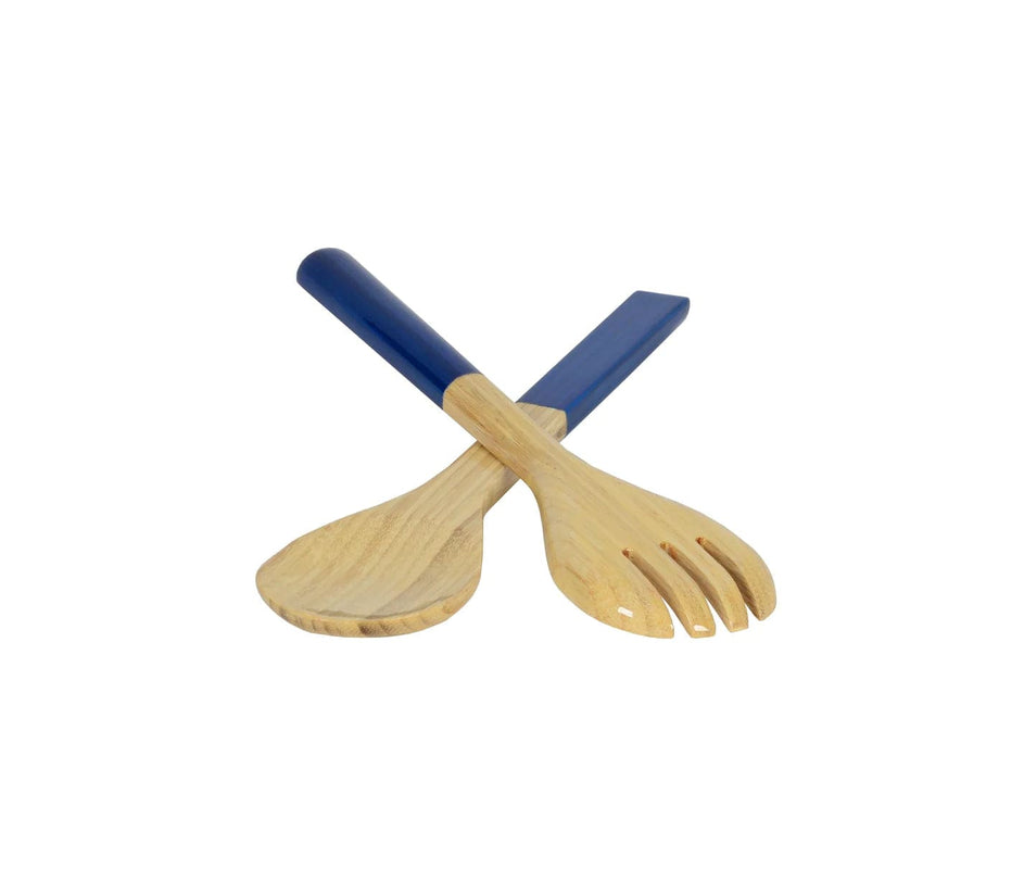 caspari Lacquered Bamboo Salad Servers in Blue - 1 Pair