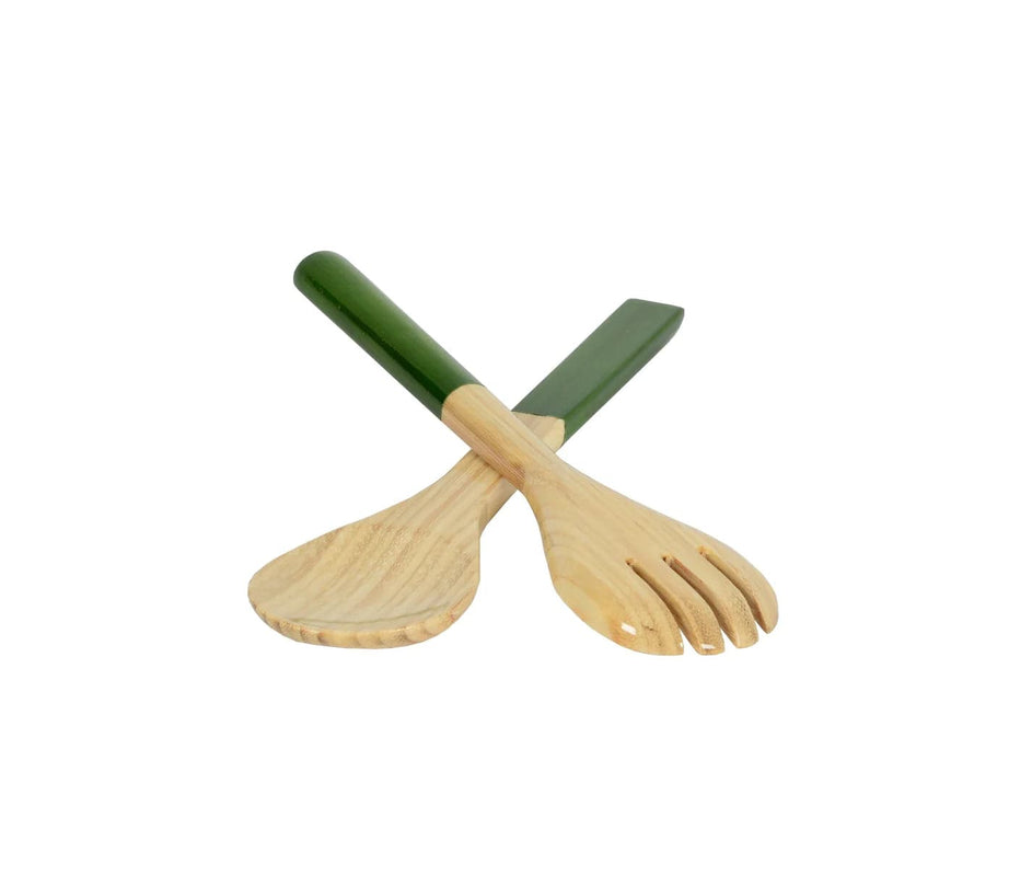 caspari Lacquered Bamboo Salad Servers in Grass Green - 1 Pair