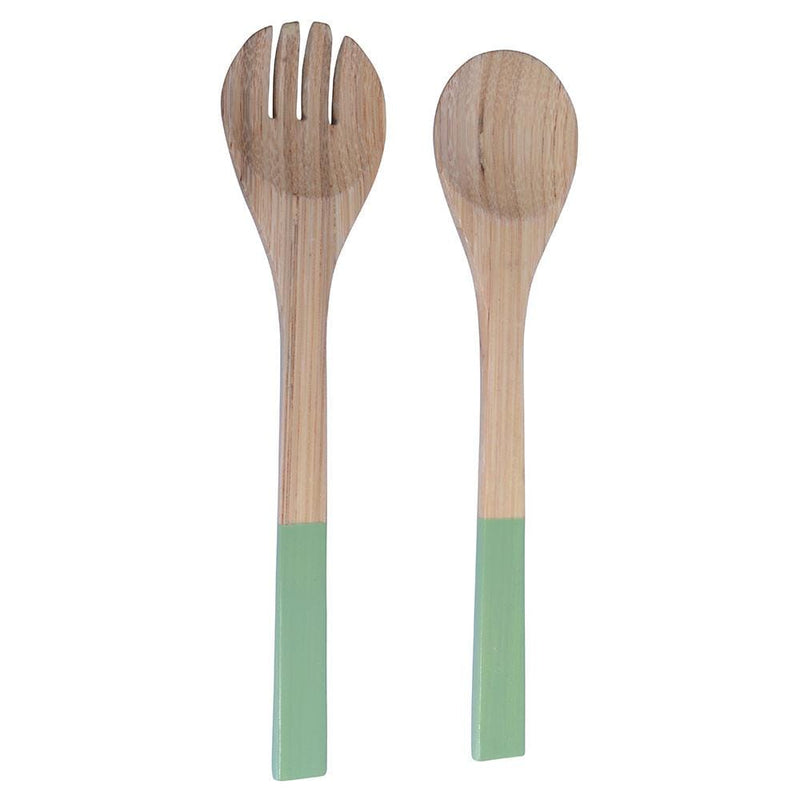 Caspari Lacquered Bamboo Salad Servers In Pastel Green - 1 Pair