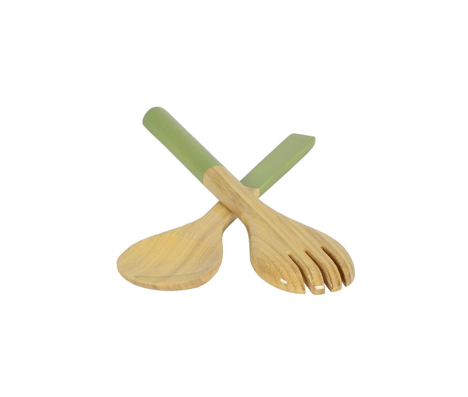 caspari Lacquered Bamboo Salad Servers in Pastel Green - 1 Pair