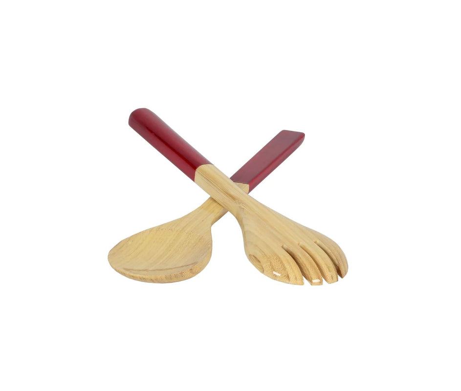 caspari Lacquered Bamboo Salad Servers in Red - 1 Pair