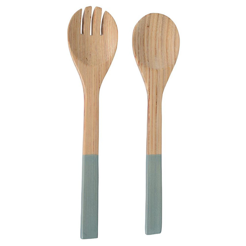 Caspari Large Lacquered Bamboo Salad Servers In Ice Blue - 1 Pair