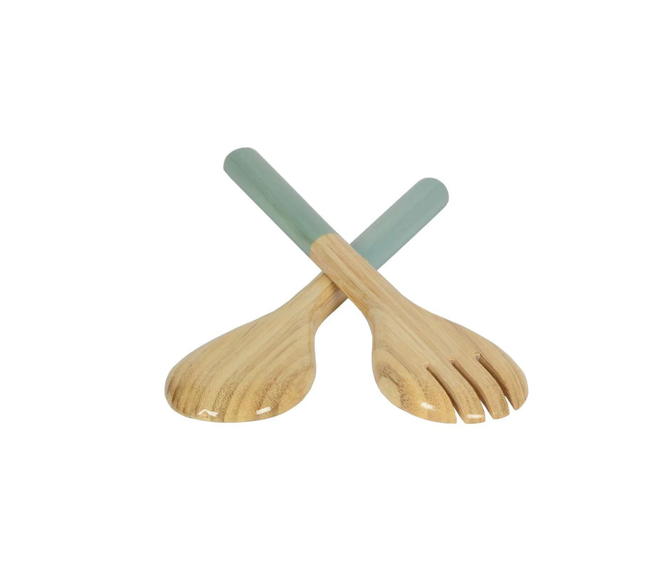 caspari Large Lacquered Bamboo Salad Servers in Ice Blue - 1 Pair