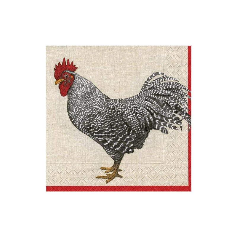caspari Le Coq Paper Cocktail Napkins in Ivory - 20 Per Package
