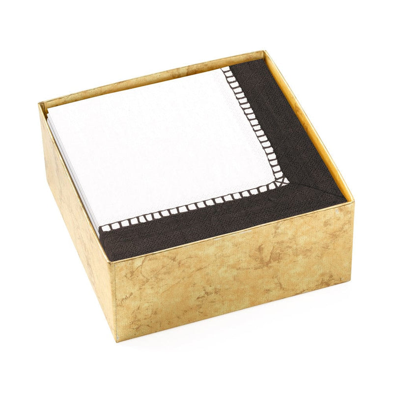 Caspari Linen Border Boxed Paper Cocktail Napkins In Black - 40 Per Box