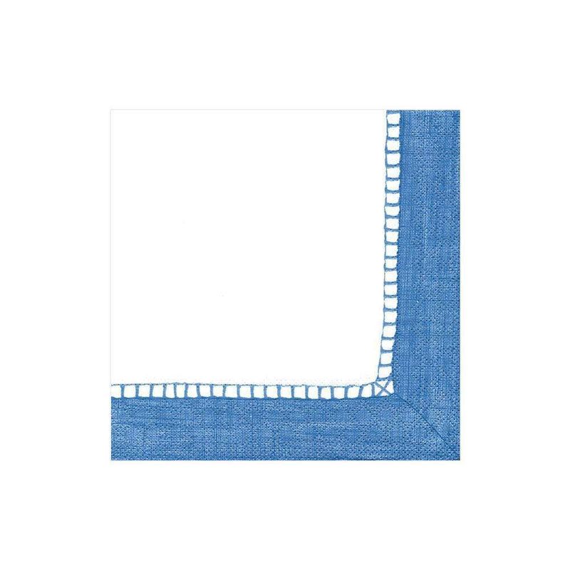 Caspari Linen Border Paper Cocktail Napkins In Blue - 20 Per Package
