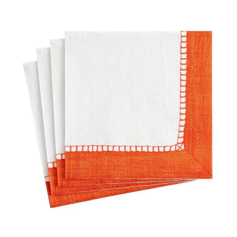 caspari Linen Border Paper Cocktail Napkins in Coral - 20 Per Package