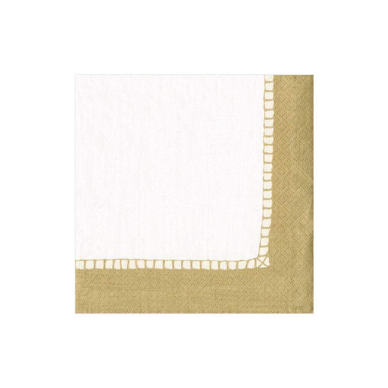 Caspari Linen Border Paper Cocktail Napkins In Gold - 20 Per Package