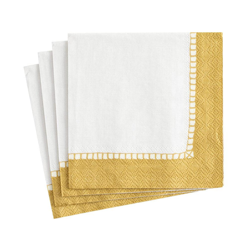 caspari Linen Border Paper Cocktail Napkins in Gold - 20 Per Package