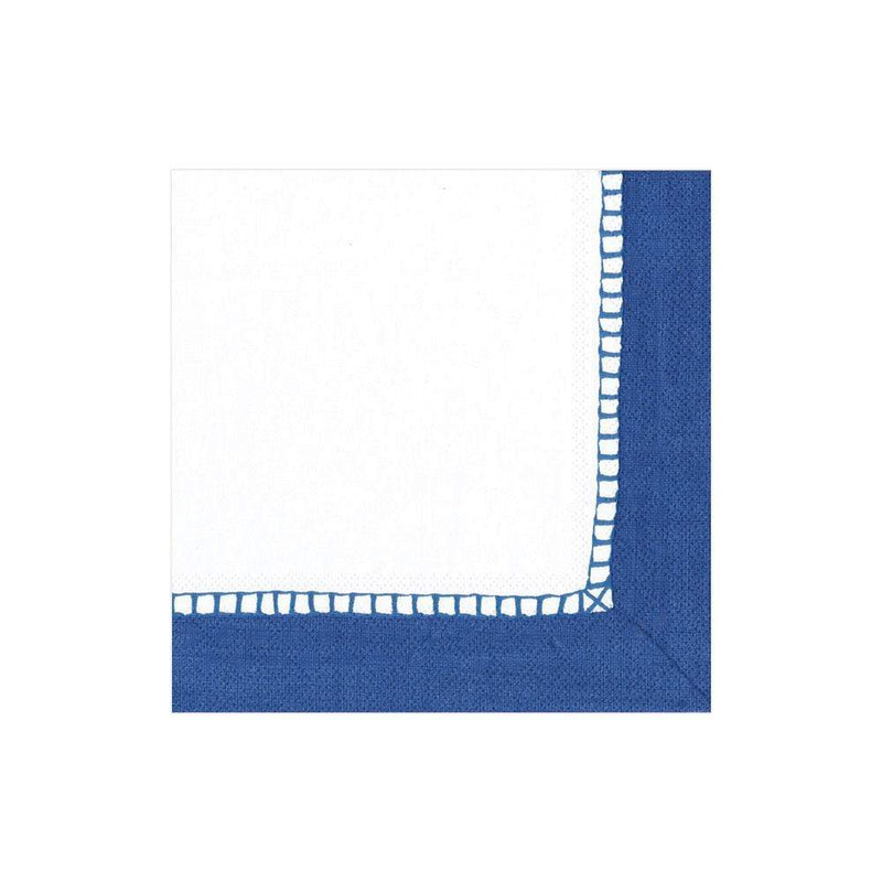 Caspari Linen Border Paper Cocktail Napkins In Marine Blue - 20 Per Package