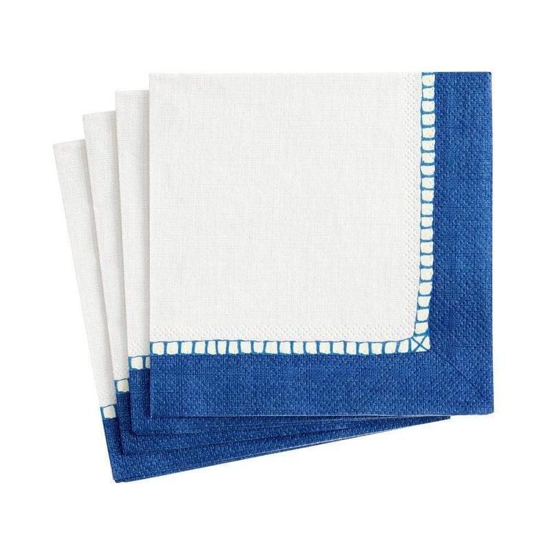 caspari Linen Border Paper Cocktail Napkins in Marine Blue - 20 Per Package