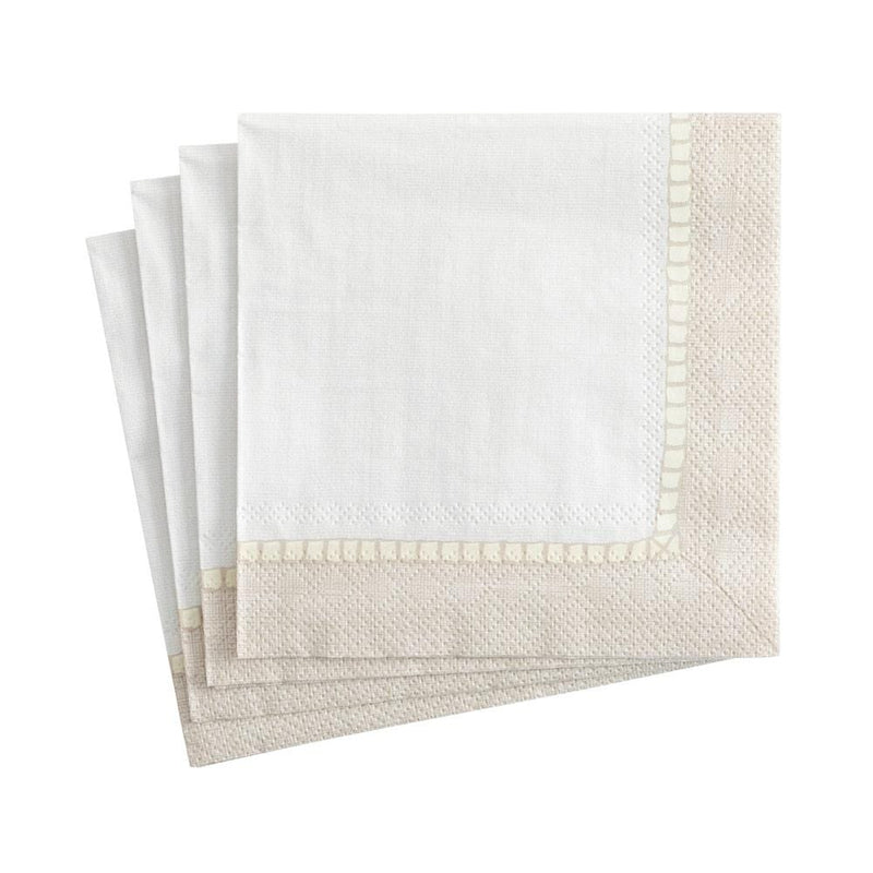caspari Linen Border Paper Cocktail Napkins in Natural - 20 Per Package