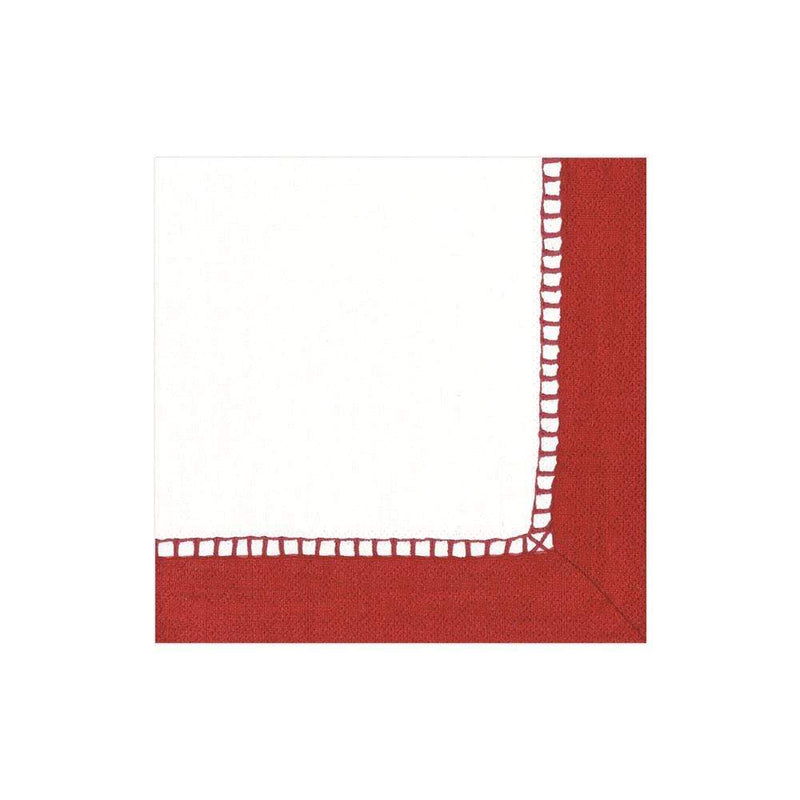 Caspari Linen Border Paper Cocktail Napkins In Red - 20 Per Package