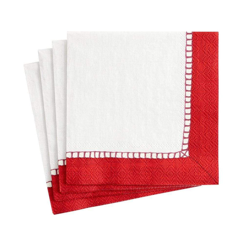 caspari Linen Border Paper Cocktail Napkins in Red - 20 Per Package