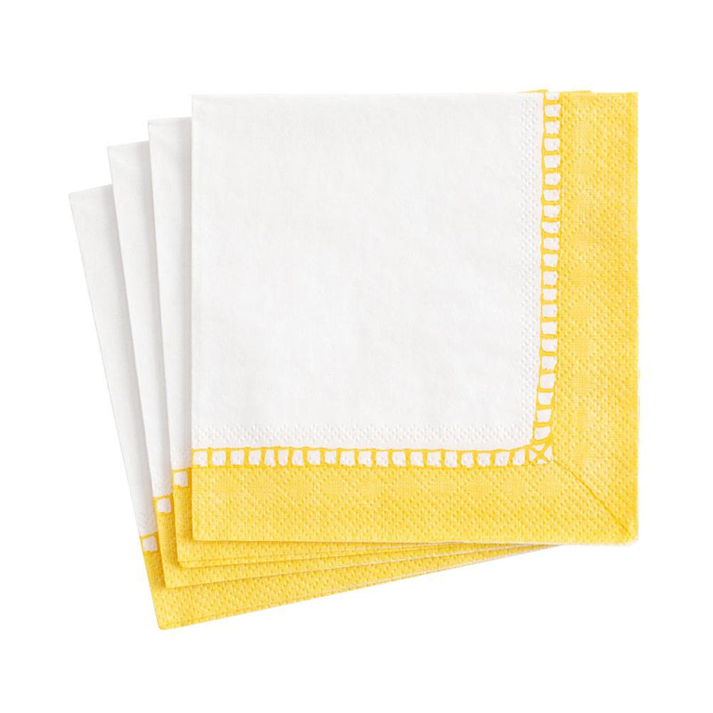 caspari Linen Border Paper Cocktail Napkins in Yellow - 20 Per Package