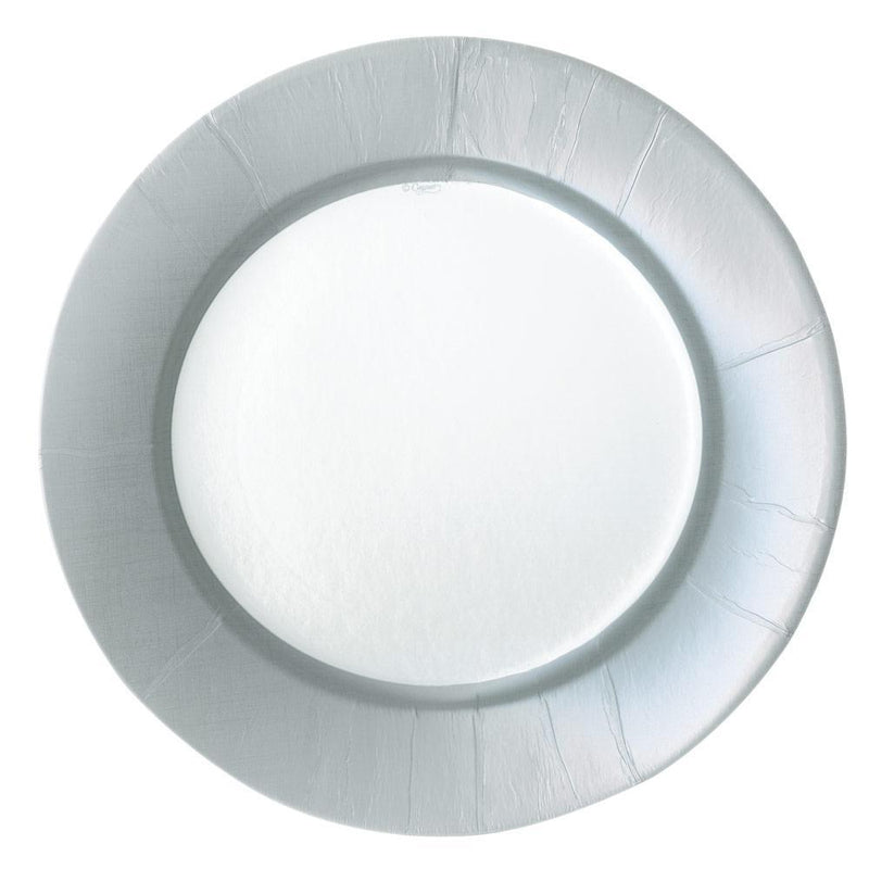 caspari Linen Border Paper Dinner Plates in Silver - 8 Per Package