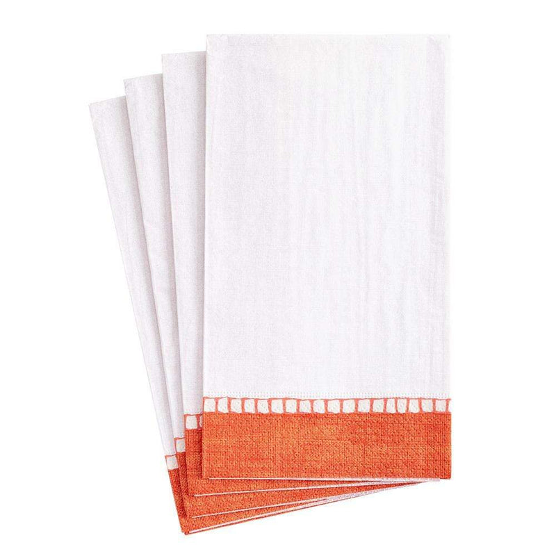 Caspari Linen Border Paper Guest Towel Napkins In Coral - 15 Per Package