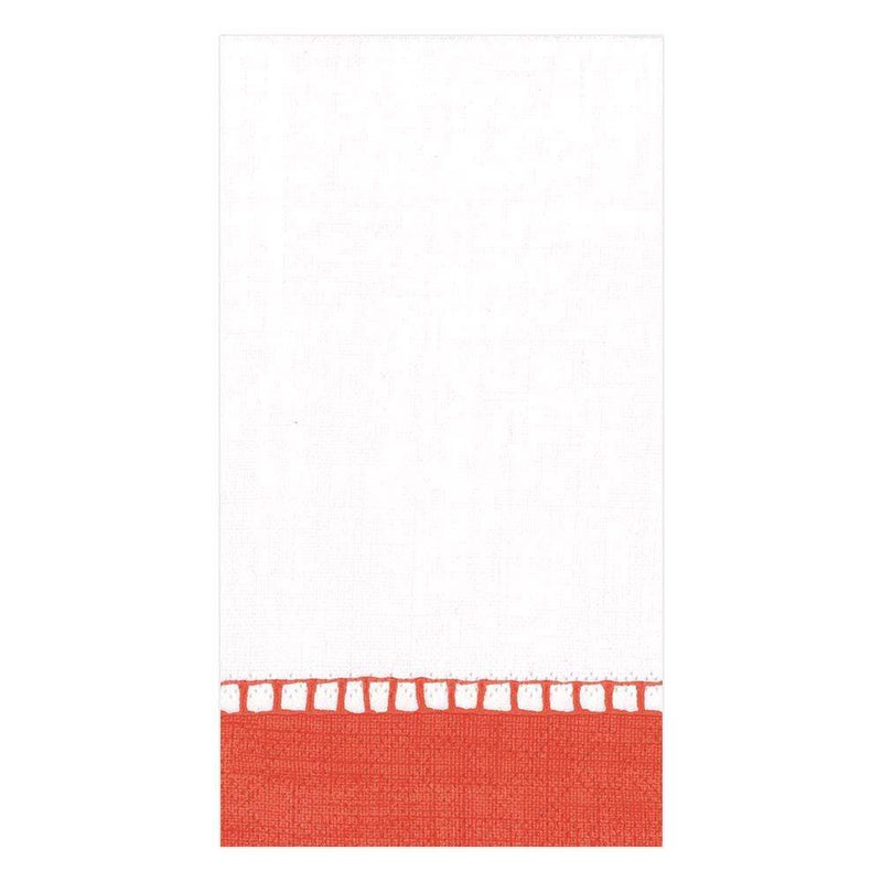caspari Linen Border Paper Guest Towel Napkins in Coral - 15 Per Package
