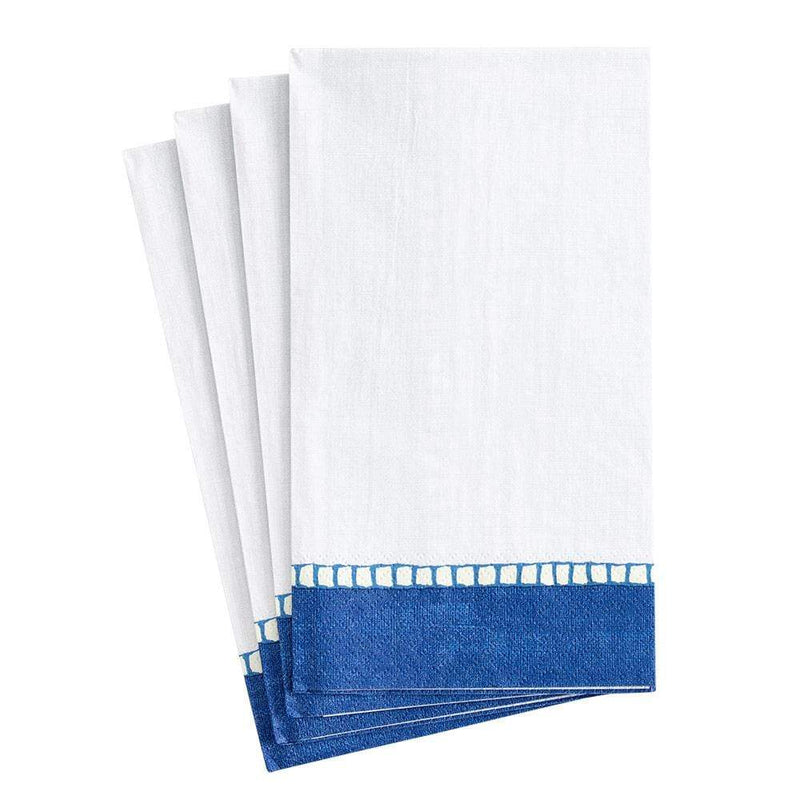 Caspari Linen Border Paper Guest Towel Napkins In Marine Blue - 15 Per Package