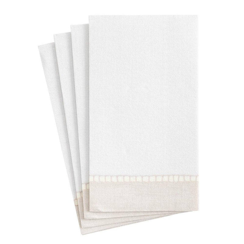 Caspari Linen Border Paper Guest Towel Napkins In Natural - 15 Per Package