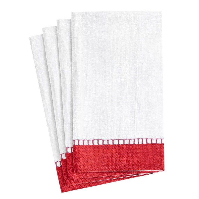 Caspari Linen Border Paper Guest Towel Napkins In Red - 15 Per Package