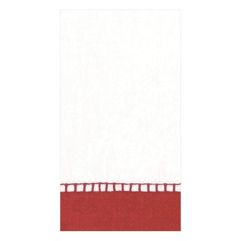 caspari Linen Border Paper Guest Towel Napkins in Red - 15 Per Package