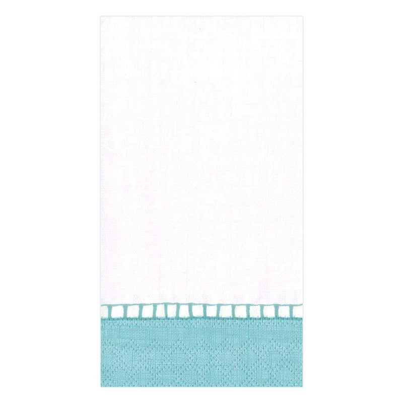 Caspari Linen Border Paper Guest Towel Napkins In Robin's Egg Blue - 15 Per Package