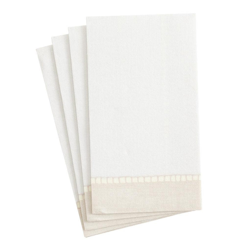 Caspari Linen Border Paper Linen Guest Towel Napkins In Natural - 12 Per Package