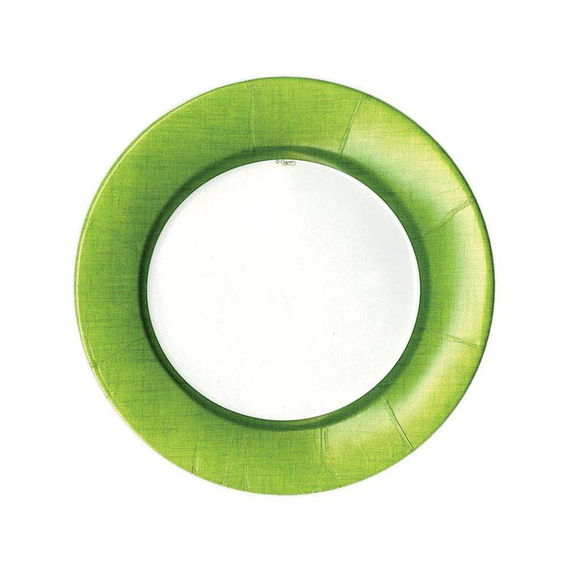 Caspari Linen Border Paper Salad & Dessert Plates In Moss Green - 8 Per Package