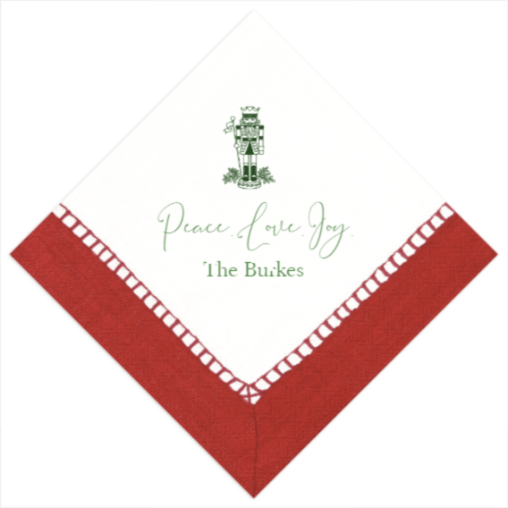 Caspari Linen Border Red Personalized Cocktail Napkins