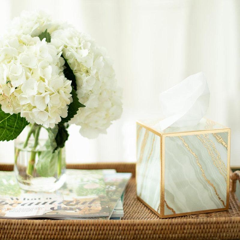 Caspari Marble Lacquer Tissue Box Cover In Moonlight Grey - 1 Each