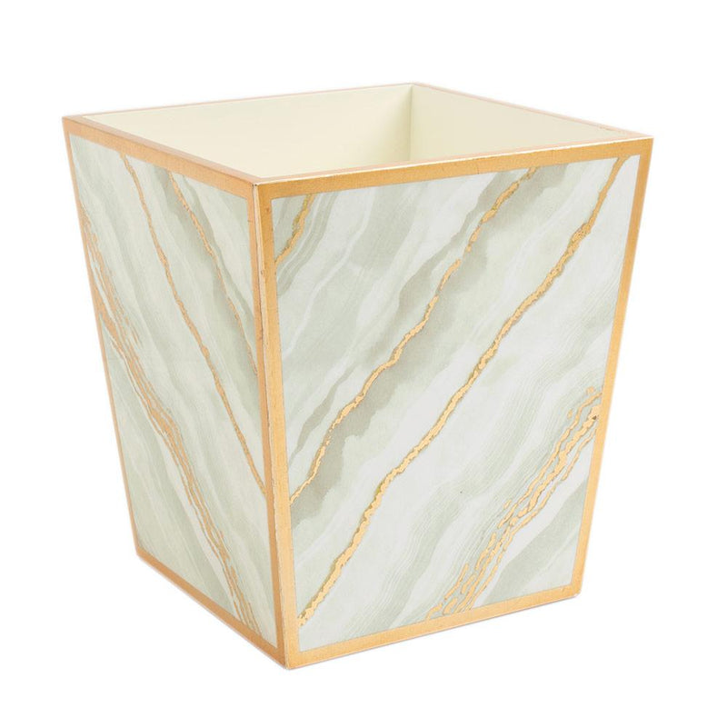 Caspari Marble Lacquer Wastebasket In Moonlight Grey - 1 Each