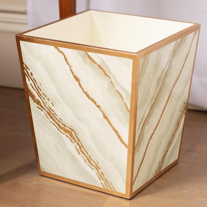 Caspari Marble Lacquer Wastebasket In Moonlight Grey - 1 Each