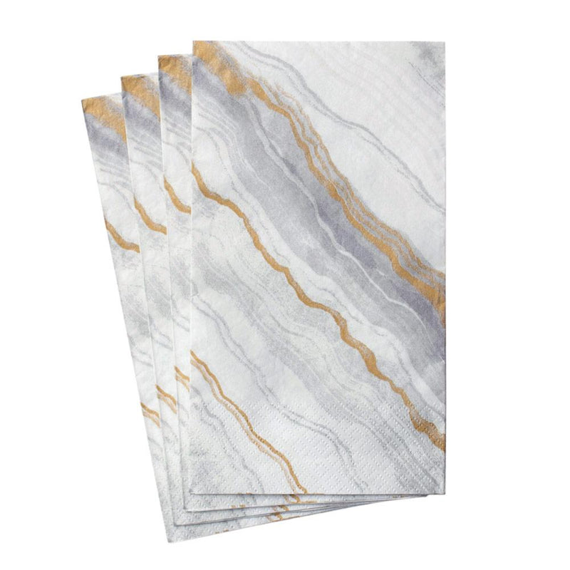 Caspari Marble Paper Guest Towel Napkins In Grey - 15 Per Package
