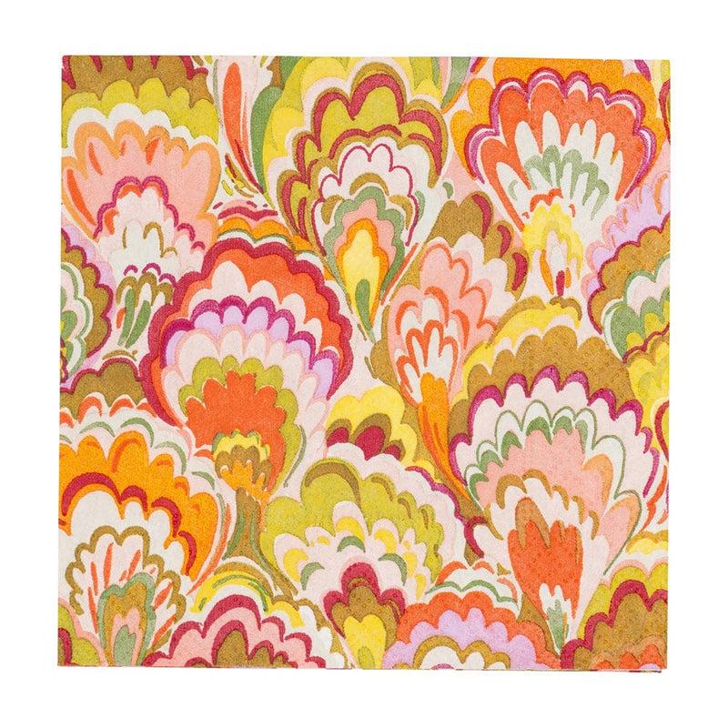 Caspari Marbled Ceramica Raspberry & Chartreuse Boxed Cocktail Napkins - 40 Per Box