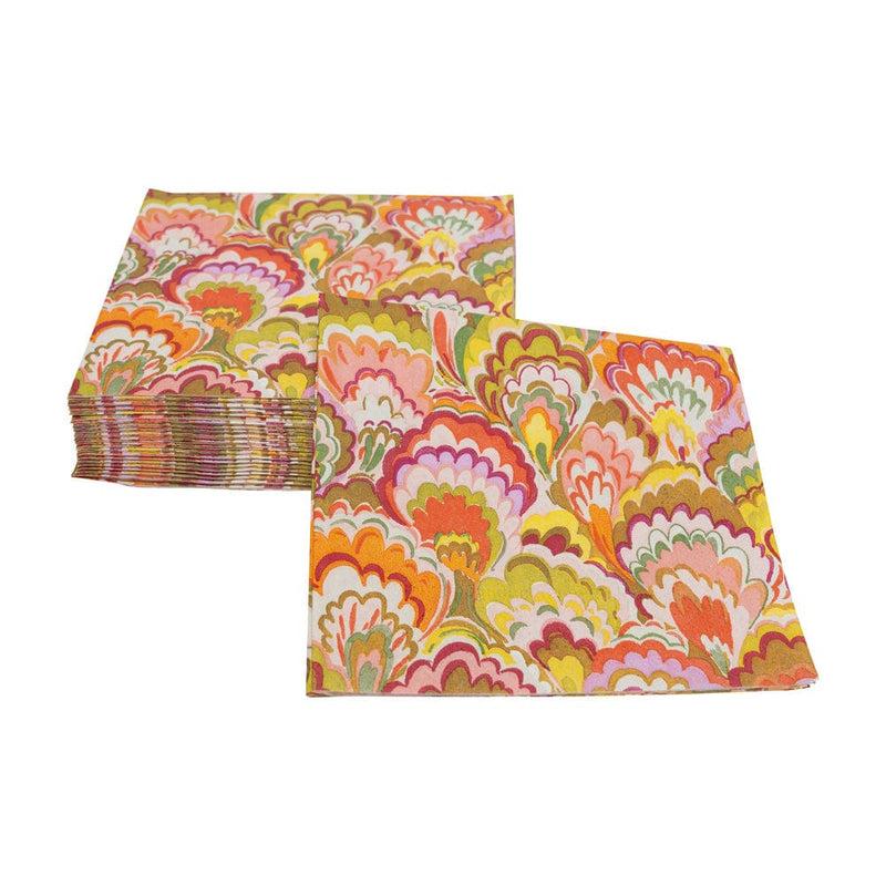 Caspari Marbled Ceramica Raspberry & Chartreuse Cocktail Napkins - 20 Per Package