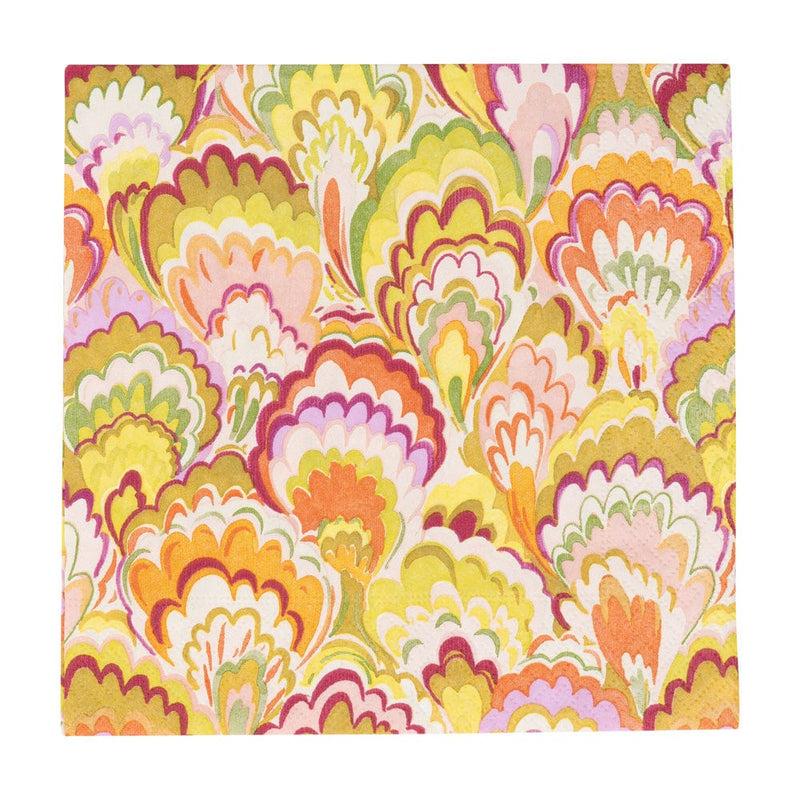 Caspari Marbled Ceramica Raspberry & Chartreuse Luncheon Napkins - 20 Per Package