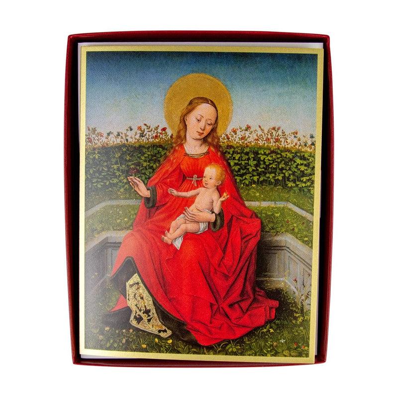 caspari Maria Of The Rose Bush D-Size Boxed Christmas Cards - 15 Cards And Envelopes