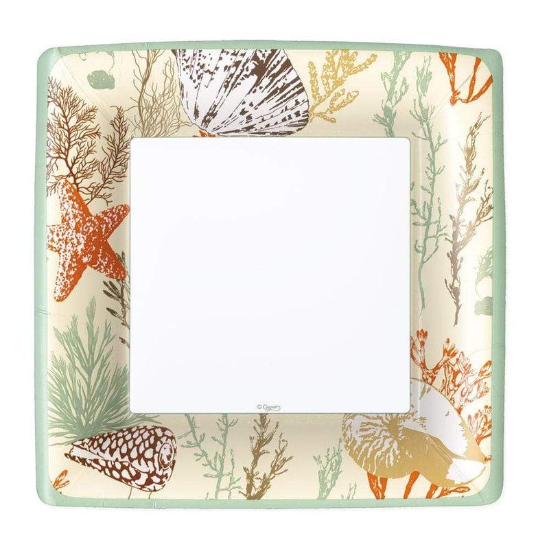 caspari Marine Study Square Paper Dinner Plates in Ivory - 8 Per Package