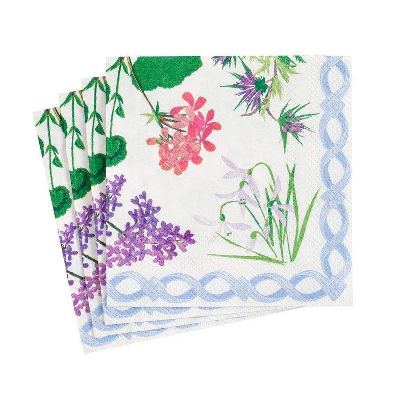 Caspari Mary Delany Flower Mosaics Boxed Paper Cocktail Napkins In White - 40 Per Box