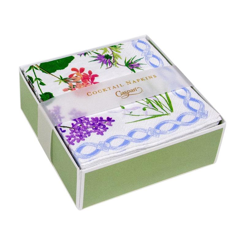 Caspari Mary Delany Flower Mosaics Boxed Paper Cocktail Napkins In White - 40 Per Box