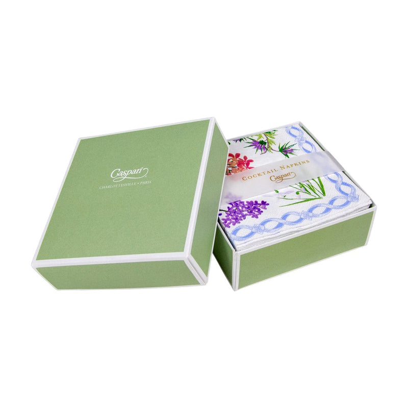 Caspari Mary Delany Flower Mosaics Boxed Paper Cocktail Napkins In White - 40 Per Box
