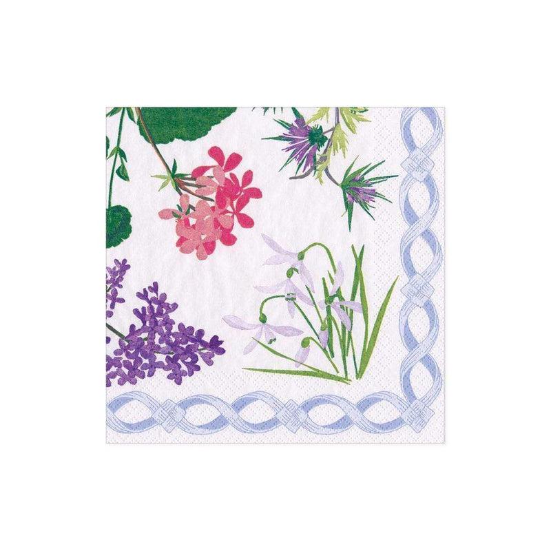 caspari Mary Delany Flower Mosaics Boxed Paper Cocktail Napkins in White - 40 Per Box