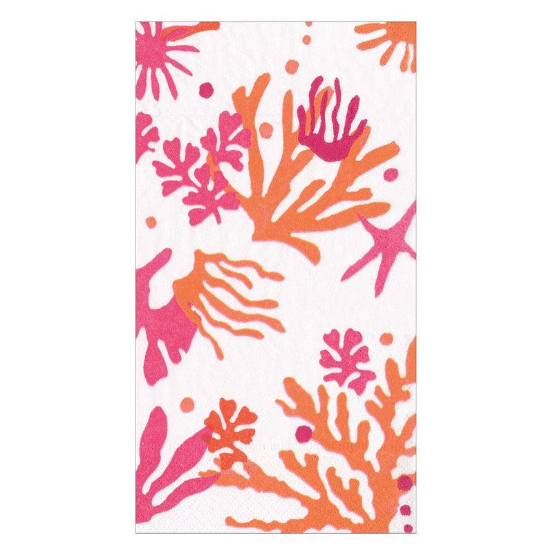 caspari Matisse Guest Towel Napkins in Coral & Orange - 15 Per Package