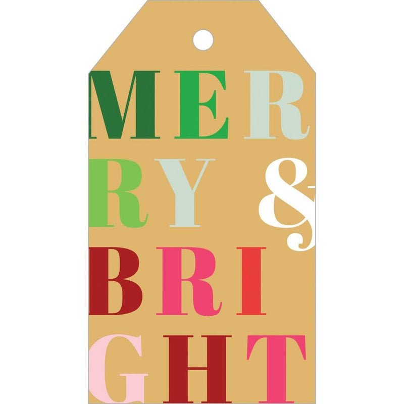 caspari Merry and Bright Gift Hang Tags in Gold Foil - 4 Per Package