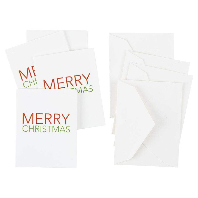 Caspari Merry Christmas Block Gift Enclosure Cards - 4 Mini Cards & 4 Envelopes