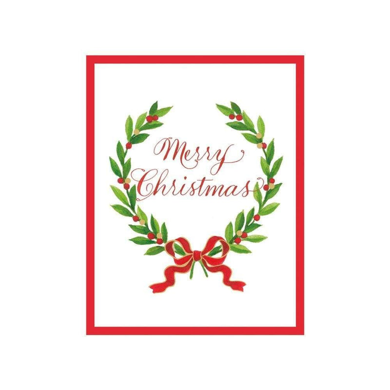 Caspari Merry Christmas Laurel Wreath Gift Enclosure Cards In Gold Foil - 4 Mini Cards & 4 Envelopes