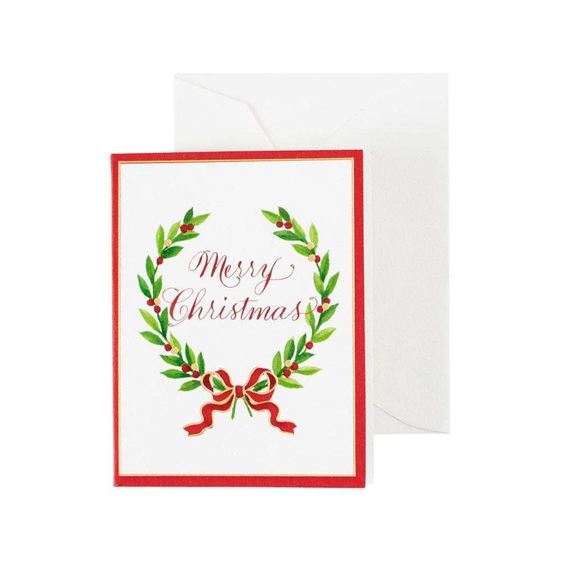 caspari Merry Christmas Laurel Wreath Gift Enclosure Cards in Gold Foil - 4 Mini Cards & 4 Envelopes