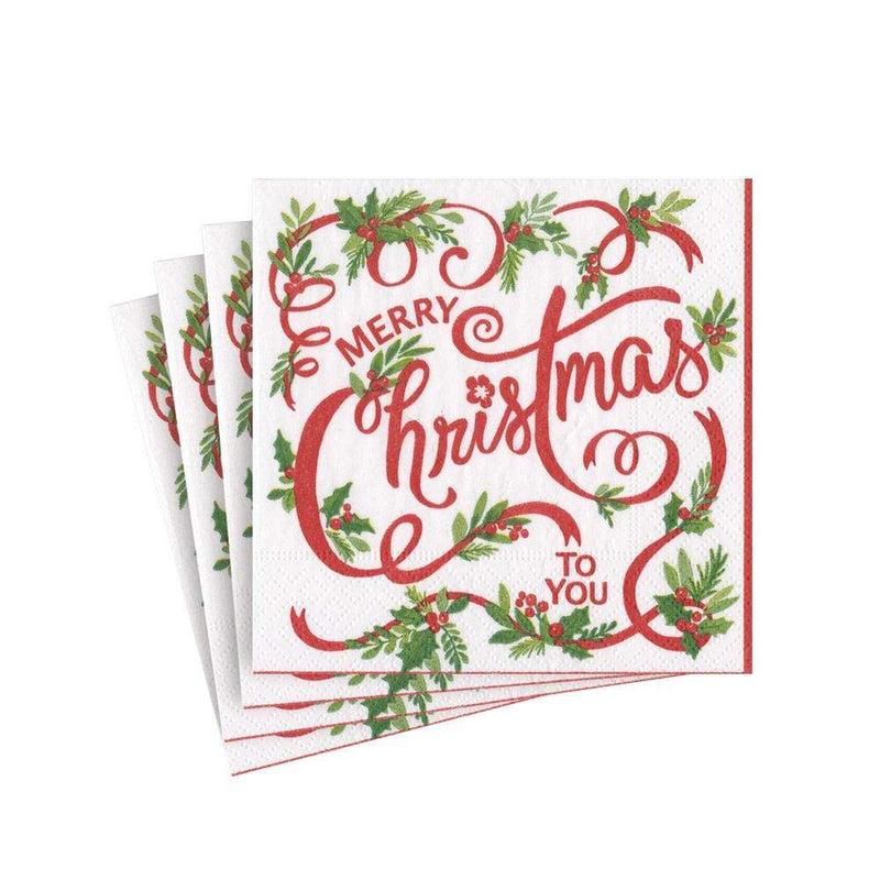 Caspari Merry Christmas To You Paper Cocktail Napkins - 20 Per Package